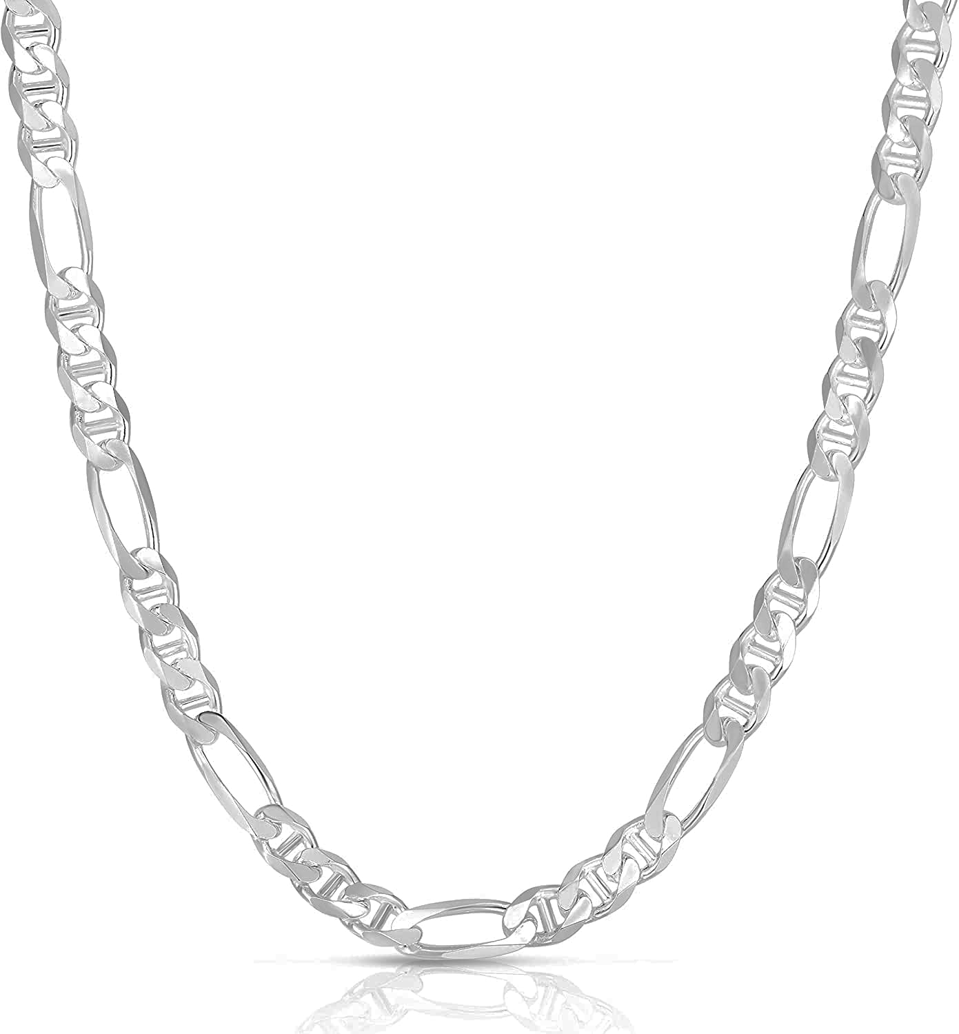 Savlano 925 Sterling Silver Italian Solid Figarucci Figaro Mariner Flat Link Chain Necklace For Men & Women - Made in Italy Comes Gift Box (28 5.5mm)