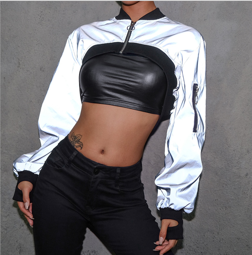 Reflective Zip-Up Hoodie for Dance and Streetwear