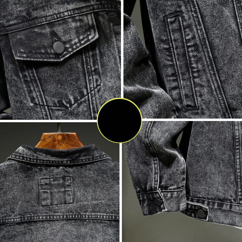 Men's Vintage Washed Ash Denim Jacket - Slim Fit