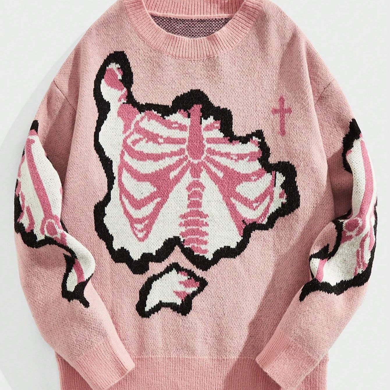 Street Trend Skeleton Jacquard Sweater