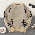 Trendy Street Style Ripped Cross Pattern Pullover Ripped Sweater Casual Crew Neck Knit Men'S Pullover