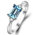 LUO 925 Sterling Silver Emerald Cut 1.25 CT Swiss Blue Topaz Ring East To West Promise Ring Wedding Ring for Women US Size 8.5