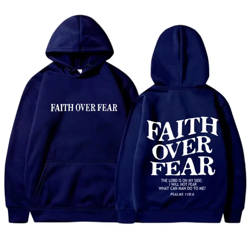 FAITH over FEAR Print Hoodies for Men Women Casual Long Sleeve Hooded Sweatshirts Hip Hop Harajuku Hoodie Y2K Men Tops Hoodie