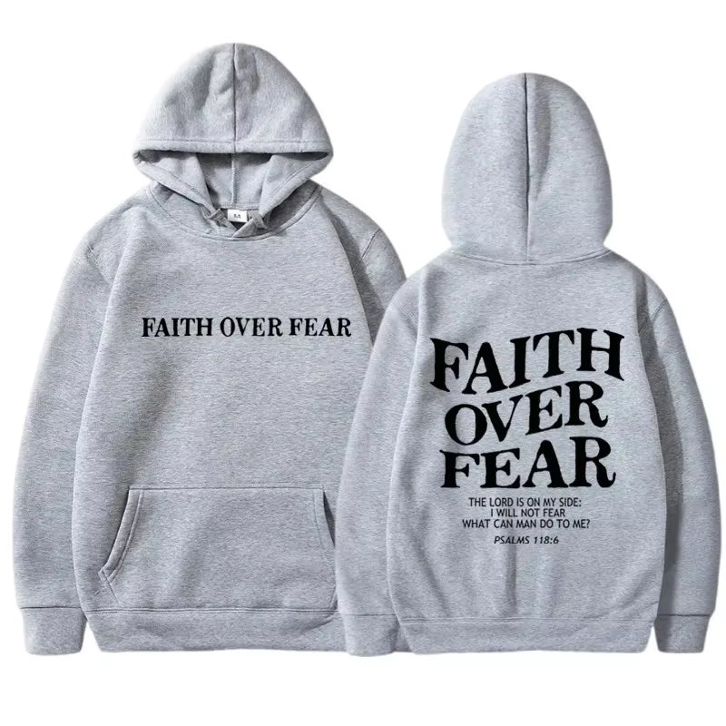 FAITH over FEAR Print Hoodies for Men Women Casual Long Sleeve Hooded Sweatshirts Hip Hop Harajuku Hoodie Y2K Men Tops Hoodie