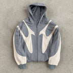 Pattern Stitching Hooded Cardigan Sweater